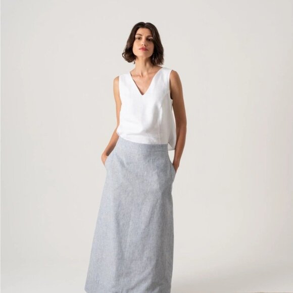 100 Linen Wrap Front Maxi Skirt With Eyelet Embroidery - Picture 11 of 12